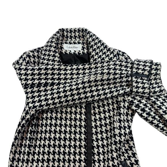 Calvin Klein Black & White Houndstooth Wool Blend Zip Coat — Women’s 6 - Picture 8 of 13